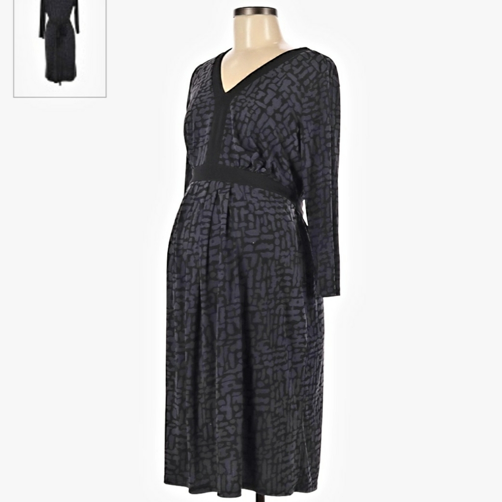Motherhood Maternity Grey/Black Overall Print Maternity Dress Women's Medium M